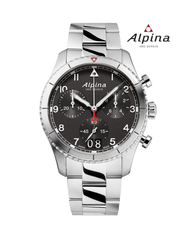 ALPINA STARTIMER PILOT QUARTZ CHRONOGRAPH BIG DATE  BLACK