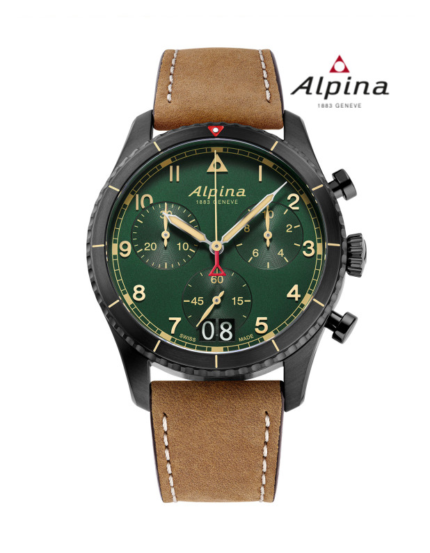 ALPINA STARTIMER PILOT QUARTZ CHRONOGRAPH BIG DATE  GREEN