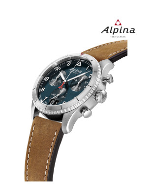 ALPINA STARTIMER PILOT QUARTZ CHRONOGRAPH BIG DATE  PETROLEUM BLUE