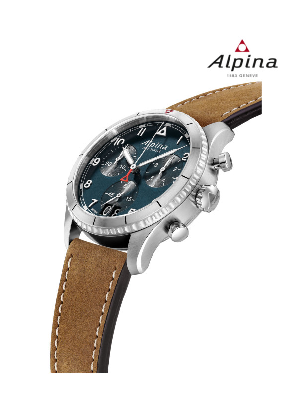 ALPINA STARTIMER PILOT QUARTZ CHRONOGRAPH BIG DATE  PETROLEUM BLUE