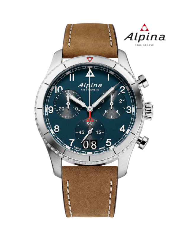 ALPINA STARTIMER PILOT QUARTZ CHRONOGRAPH BIG DATE  PETROLEUM BLUE