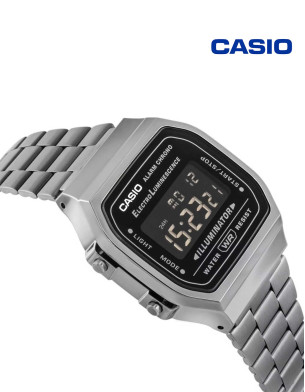 Casio Vintage Digital Black Dial Unisex Watch Grey Metal Strap