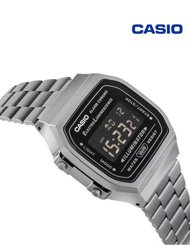 Casio Vintage Digital Black Dial Unisex Watch Grey Metal Strap