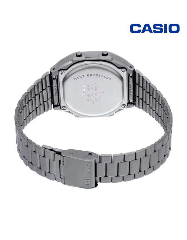 Casio Vintage Digital Black Dial Unisex Watch Grey Metal Strap