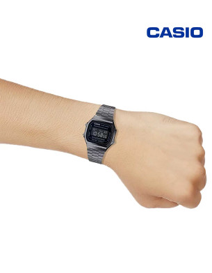 Casio Vintage Digital Black Dial Unisex Watch Grey Metal Strap