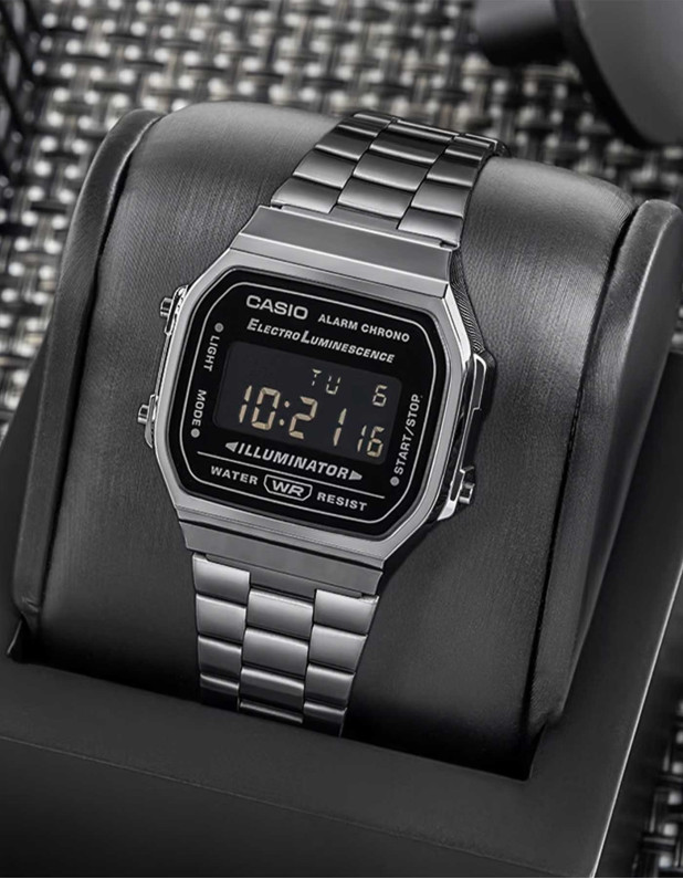 Casio Vintage Digital Black Dial Unisex Watch Grey Metal Strap
