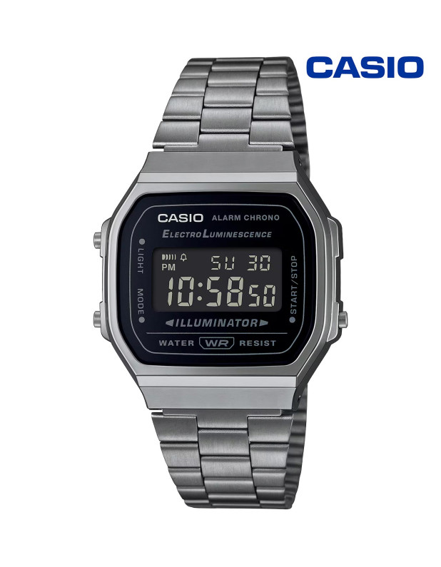 Casio Vintage Digital Black Dial Unisex Watch Grey Metal Strap