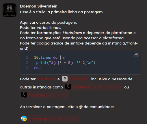 Captura de tela de um exemplo de postagem (a prévia da postagem)