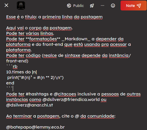 Captura de tela de um exemplo de postagem (o código-fonte da postagem)