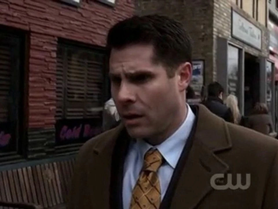 Scene from Supernatural TV series S05E21, depicting a man who literally stumbled upon Death, moments before falling dead.