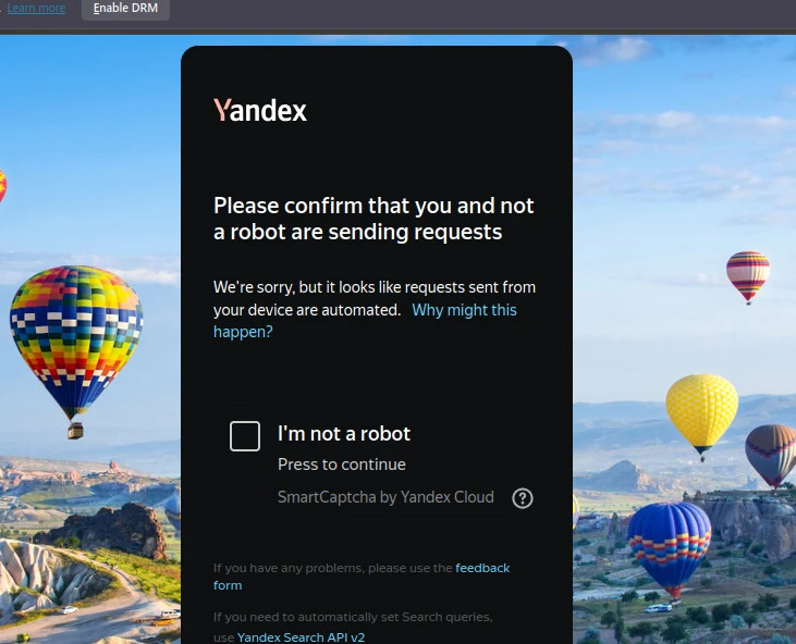 Captcha no Yandex.
