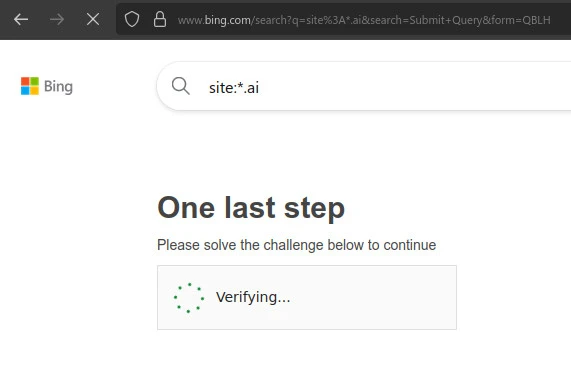 Captcha no Bing ao pesquisar, mesmo logado.