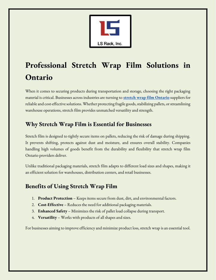 PPT - Professional Stretch Wrap Film Solutions in Ontario PowerPoint Presentation - ID:14460951
