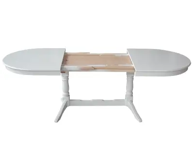 Masă extensibilă EUROPA ovală, lemn masiv și MDF, finisaj alb, 160-240x90 cm