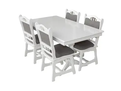 Set masă extensibilă EUROPA dreptunghiulară cu 4 scaune FLANDER, lemn masiv alb, tapițerie gri, 160-