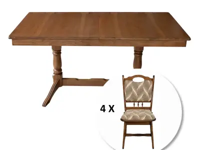 Set masă extensibilă EUROPA dreptunghiulară cu 4 scaune FLANDER, lemn masiv nuc, tapițerie Print 07,