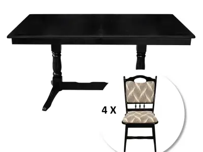 Set masă extensibilă EUROPA dreptunghiulară cu 4 scaune FLANDER, lemn masiv wenge, tapițerie Print 0