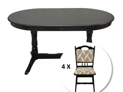Set masă extensibilă EUROPA ovală cu 4 scaune FLANDER, lemn masiv wenge, tapițerie Print 07, 160-240