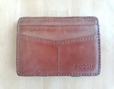Portofel Fossil PortCard Piele Naturala – Card Holder Slim cu Elastic Bani – Stare Foarte Buna