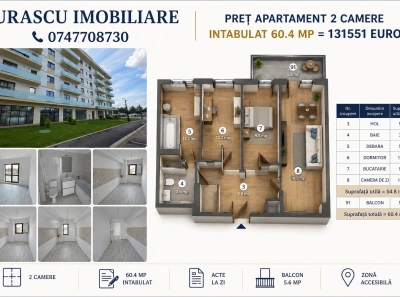 Apartament nou cu 2 camere INTABULAT Bucium ( Drumul hotilor), cu o suprafata totala de 60,4 mp