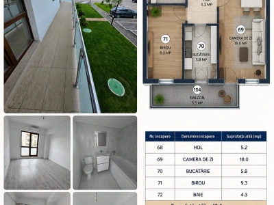 Apartament nou cu 2 camere INTABULAT Bucium ( Str. Trei fantani)), cu o suprafata totala de 48 mp