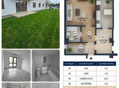 Apartament nou cu 1 camere INTABULAT Bucium ( Str. Trei fantani), cu o suprafata totala de 46.8mp