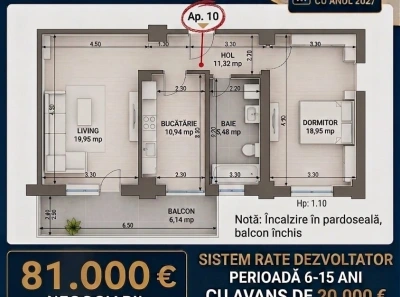Apartament 1 camera SISTEM Rate LA DEZVOLTATOR, 6-15 ani, Valea Adanca