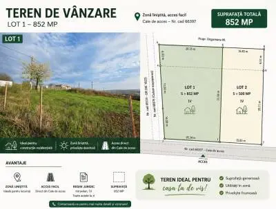 Teren intravilan in suprafata de 852 mp in Sorogari , cu deschidere la drumul principal