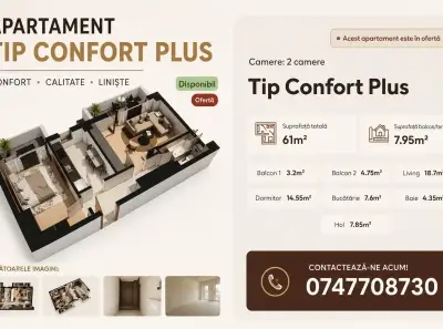 Apartament cu 2 camere 61mp,113014 ron( tva 21% inclus) în zona Pacurari