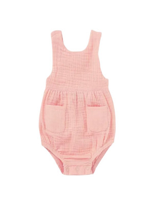Super Cute Snap Crotch Muslin Suspenders Baby Girls Romper Organic Cotton