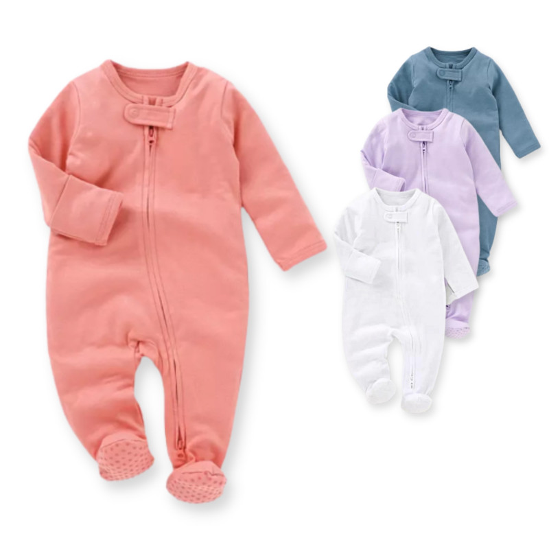 Organic Cotton Onesie 0-24M Baby Bodysuit Sleepers Footed Anit-slip Two Way Zipper Long Sleeve
