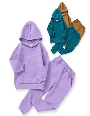 Winter 2Y-7Y Organic Cotton, Polyester Pullover Hooded Sweater Pant set-BS63F