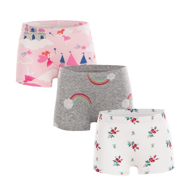 Little Girls 2Y-7Y Set of 3 Boxer Brief Underwear combed cotton PJ101 rainbow group H370