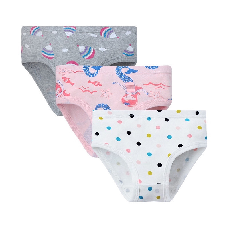 Girls 2Y-7Y Soft Combed Cotton Pack of 3 underwear Briefs SJ212 Polka H103