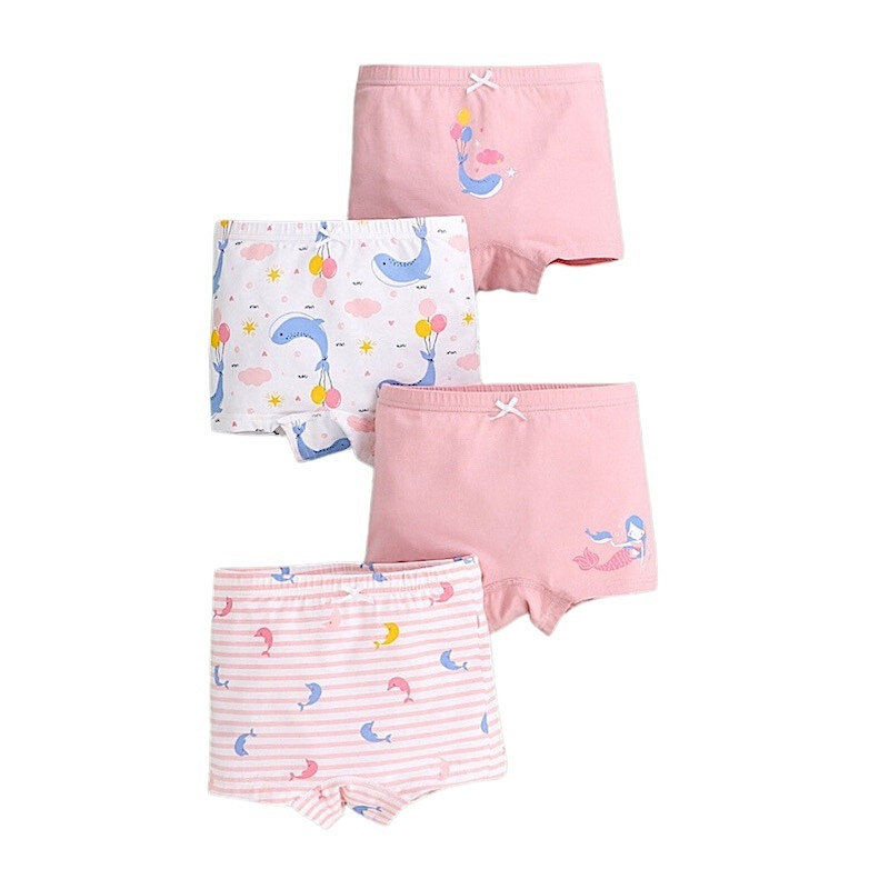 Girls Underwear Pack of 4 Combed Cotton Boxer Briefs SJ278 Pink Dolphin H806