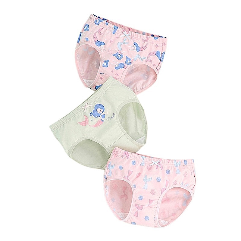Girls 2Y-10Y Soft Combed Cotton Pack of 3 Cool Breathable underwear Briefs SJ404 Mermaid H886