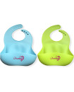Soft 6M-36M Silicone Bibs Set of 2 Turquoise Blue, Lime Green with Food Catcher washable Boy Set