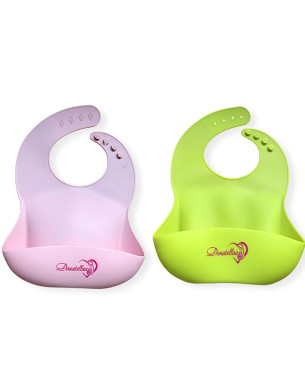 Soft 6M-36M Silicone Bibs Set of 2 Light Pink Lime Green with Food Catcher washable Girl Set
