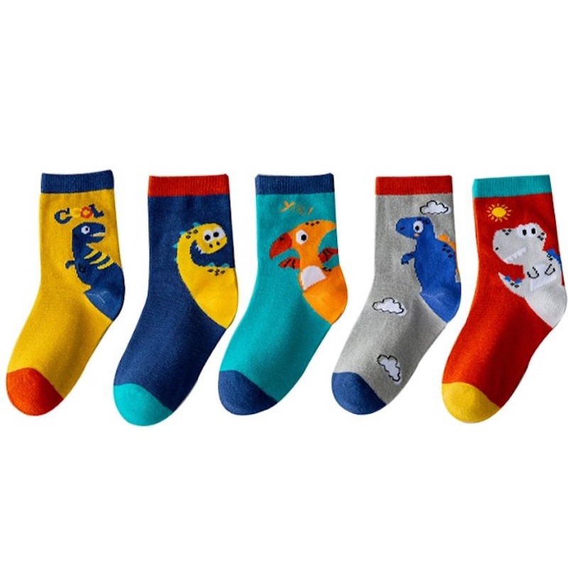 Children's 3Y-5Y Set of 5 cartoon dinosaur colorful crew socks for boys-KS48