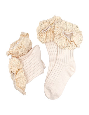 Girls 3 Pairs White 3Y-8Y Cotton Frilly Socks KS94