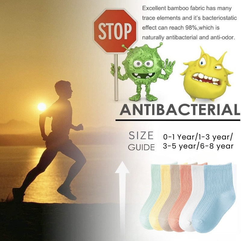 Baby Toddler Kids 0-8y Anti Odor Unisex Premium Summer Bamboo Socks Super Soft Crew 6 Pack