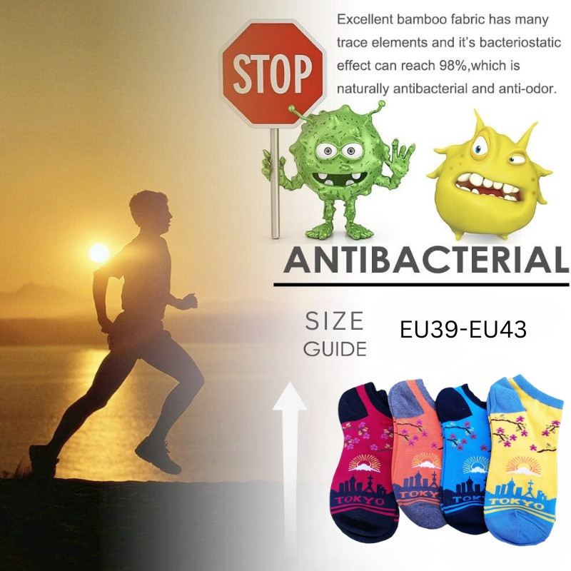 Men’s EU 39 - 43 Anti odor Bamboo Summer Ankle Socks Tokyo design Soft breathable Set of 4 Pairs