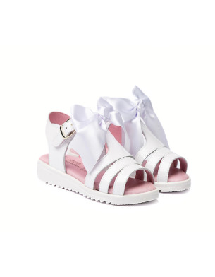 Made in Spain Girls EU24-EU29 Leather Bow Sandals soft and flexible Non Slip Rubber White 