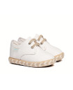 Made in Spain EU29-EU34 Linen Canvas Shoes Lace Closure Non Slip Rubber White 