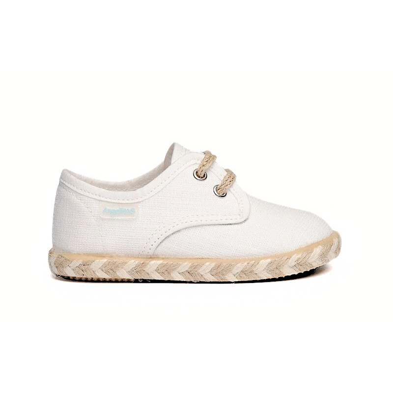 Made in Spain EU29-EU34 Linen Canvas Shoes Lace Closure Non Slip Rubber White 