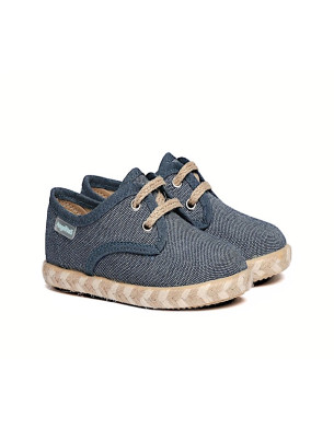 Made in Spain EU29-EU34 Linen Canvas Shoes Lace Closure Non Slip Rubber Jeans 