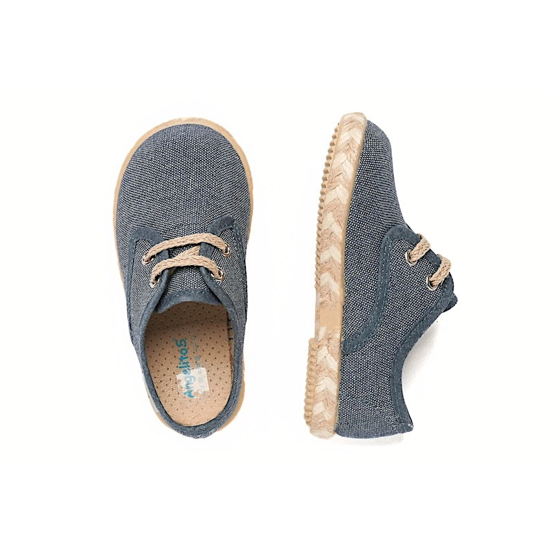Made in Spain EU29-EU34 Linen Canvas Shoes Lace Closure Non Slip Rubber Jeans 