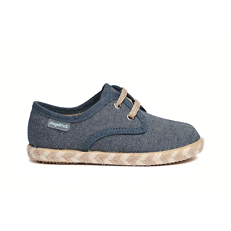 Made in Spain EU29-EU34 Linen Canvas Shoes Lace Closure Non Slip Rubber Jeans 