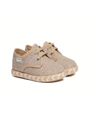 Made in Spain EU29-EU34 Linen Canvas Shoes Lace Closure Non Slip Rubber Light Brown 