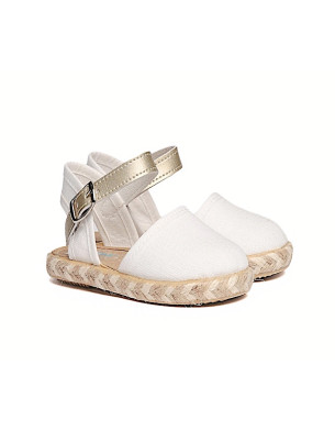 Made in Spain EU29-EU34 Linen Valenciano Canvas with Buckle Non Slip Rubber White 